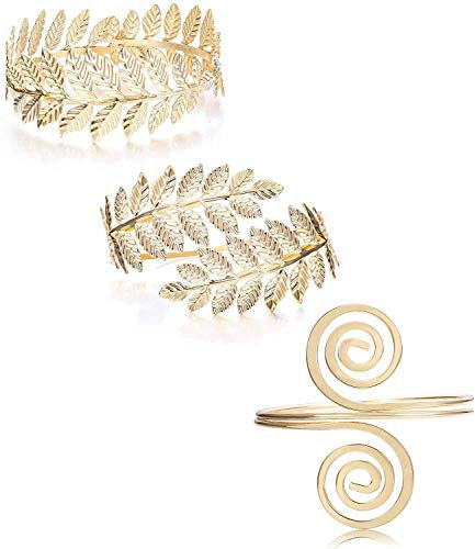 Finrezio 3 Stück Oberarm-Armband-Manschette Viktorianisch Filigrane Windung Zigeuner Boho Vergoldetes Armreif Öffnen Sie Die Armbinde Leaf Armband Schmuckset
