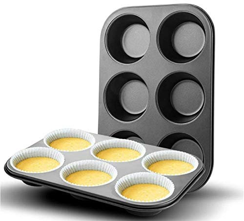 U-COOK Muffin Tin Quality Non Stick Trays 6 Hole Baking Pans. Deep Strong Durable Material 27cm x 8cm. Hole Measures 7cm x 2.5cm (3” x 1”).