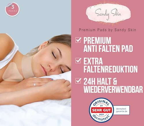 SANDY SKIN | Hals- & Dekolleté Pad Antifalten I GRATIS PAD | bis zu 30x wiederverwendbar I Silikon Pad gegen Falten & zur Hautstraffung am Hals- & Dekoltee I Anti Aging Pads | 3 St.
