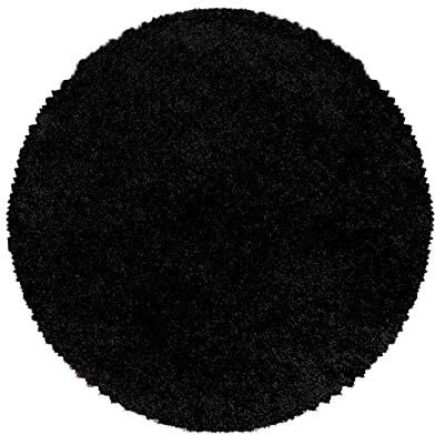 Teppium Moderner Hochflor Teppich Wohnzimmer 160 cm Rund Schwarz - Shaggy Flauschiger Teppich, Extra Weich, Pflegeleicht und Einfarbig - für Schlafzimmer, Küche und Esszimmer