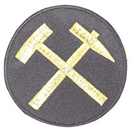 Aufnäher Abzeichen Schlägel und Eisen S&E Bergbau Bergwerk Bergmann 8cm goldfarben