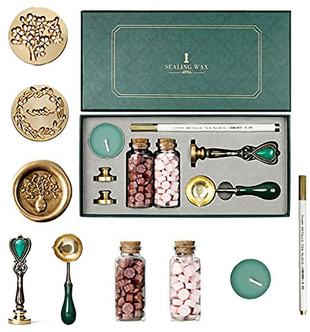 Joyeee Wachssiegel-Set mit Kerzen, Löffel, Wachssiegelstempel, Siegelwachsperlen, Wachssiegelstift, Retro-Wachsstempel-Set für Karten, Hochzeitseinladungen, Weinpakete, Geschenkverpackungen #52