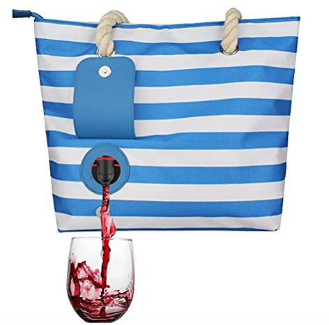 Beach Wine Tote, Portable Beach Bag with Hidden, Thermal Insulation Bag Wine Cooler Bag,Pecfect Gift for Wine Lover, Wine Tasting, Party