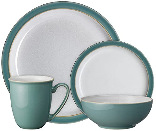 Denby - Elements Fern Green Dinner Set For 1 - 4 Piece Ceramic Tableware - Dishwasher Microwave Safe Crockery Single Place Setting - 1 x Dinner Plate, 1 x Small Plate, 1 x Cereal Bowl, 1 x Coffee Mug