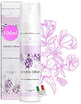 AMADERM Ageless Cream 100ml | Anti-Falten und Anti-Age Gesichtscreme für Frauen über 35| MADE IN ITALY Meereskollagen mit Hyaluronsäure, Vitamin E, Peptiden und Sheabutter | PHENOSSIETHANOL FREI