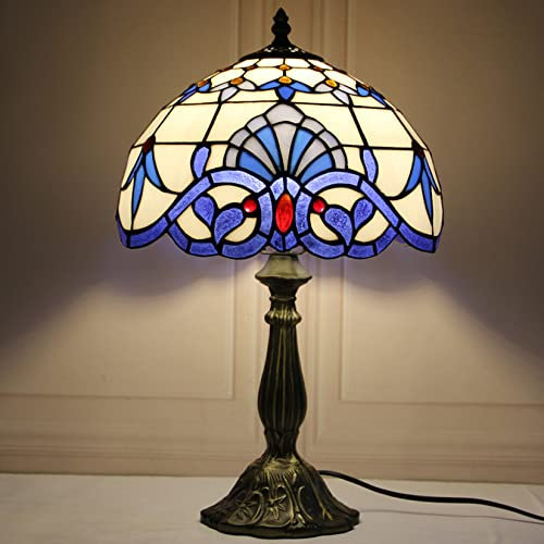 AIBOTY 18 Hohe Tiffany-Stil-Nachttischlampe, 12 blau lila Barockstil Buntglas-Lavendel-Farbton, antike Schreibtischleselampe für Liebhaber Wohnzimmer Schlafzimmer Büro