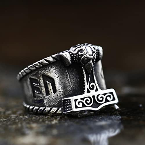 Son of Odin Thors Hammer Biker Ring Wikinger Männer Mjolnir Edelstahl Rune Amulett Ringe Rock Hip-Hop Lokomotive Nordischen Schmuck Geschenk