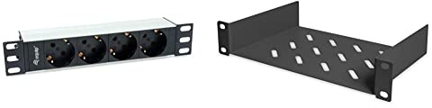Equip 333311 Steckdosenleiste 10(1HE) 4fach Schuko.CEE 1,8m & DIGITUS Fachboden - 1HE - 10-Zoll (254 mm) - Für Netzwerk-Schrank - 150 mm Tief - Perforiertes Stahl-Blech - Schwarz