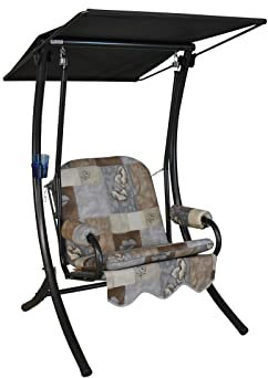 Angerer Freizeitmöbel GmbH Hollywoodschaukel 1-Sitzer Primero - Gartenschaukel Made in Germany - Schaukel zum Sitzen und Entspannen - einfache Montage (Grau-Beige-Braun Gemustert)