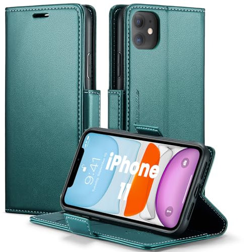 XYGLOW Coque pour iPhone 11 Etui RFID Protection Housse en Premium Cuir Pochette Portefeuille Rabat Clapet Case Porte Carte Magnétique Étui pour iPhone 11 6.1-Vert