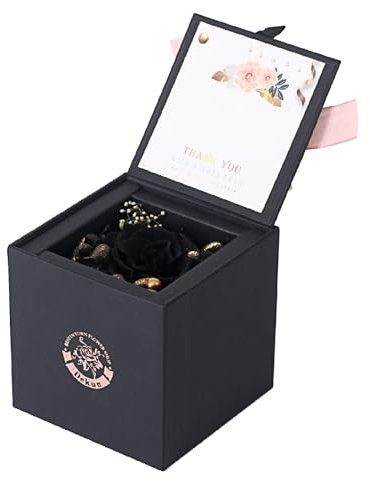 Dekun Scatola Rose Eterne Rosa Stabilizzata Vera Regalo San Valentino per Lei Regalo Donna Compleanno Rosa Eterna Festa della Mamma (Nero)