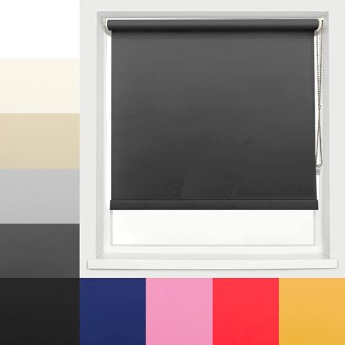 Ev Dekor Roller Blinds - Dark Grey 90 Width 165 cm Drop, Thermal Blackout Roller Blind Insulated UV Protection Child Safe Premium Fabric Home Office Window Blinds