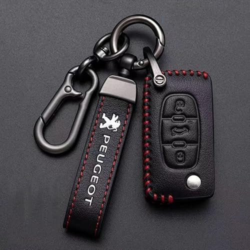 RIKCAT Auto Housse Étui en Cuir pour Clé Coque pour Peugeot RCZ 2013 2014 2015, Coque de clé de Voiture Porte-clés de Voiture Portable Cas Étui Coque Clé de Protection Cover,D