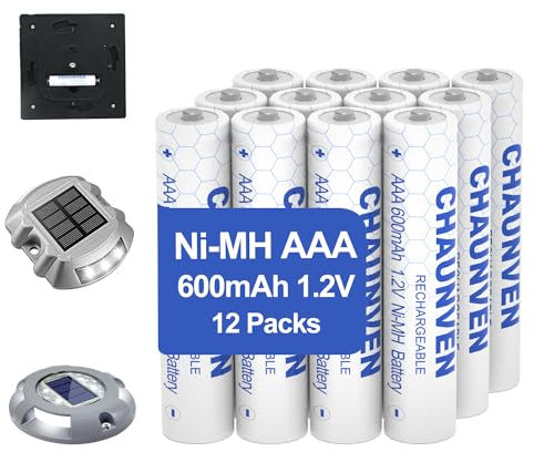 Chaunven AAA Rechargeable Batteries 1.2V Double A Regular Capacity Pre-Charged for Garden Solar Lights, String Lights and Other Low Power Devices AAA-600mAh-12 packs