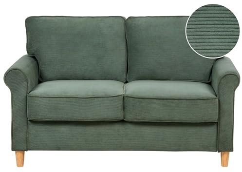 Beliani 2-Sitzer Sofa grün/dunkelgrün aus Cord gepolstert Retro-Stil modern Ronneby