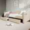 Merax Polsterbett 90x200cm mit Schubladen & Ladefunktion, Tagesbett Einzelbett mit Lattenrost, Funktionsbett Schlafsofa Stauraumbett, Samt, Jugendbett & Kinderbett & Gästebett, Ohne Matratze, Beige