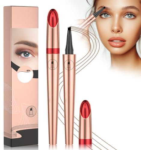Augenbrauenstift mit 4 Spitze Micro Kopf, Augenbrauenstift Micro 4 Punkt Brauenstift Langanhaltend Wasserdicht Natürliche Augenbrauen Make-up (A-Hellbraun)