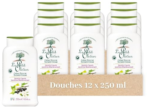 LE PETIT OLIVIER - Crème Douche Extra Douce & Hydratante (lot de 12x250ml) - Jasmin Cassis - PH Neutre Pour La Peau - Sans Savon, Sans Colorant - Fabriqué En France - 500 ml