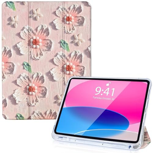 Vozehui Coque pour iPad 10ème Génération 2022 10,9 Pouces, Housse iPad 10,9 Smart Automatique Veille Sommeil, Housse Protectrice à Support Triplé pour iPad 10, Roses 01