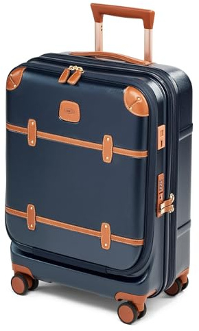 Bric's Bellagio 3.0 Spinner Trunk – Luxus-Hartschalengepäck mit großen Rädern, Teleskopgriff, Lederdetails – erweiterbarer Rollkoffer, Blau, 27, Bellagio 3.0