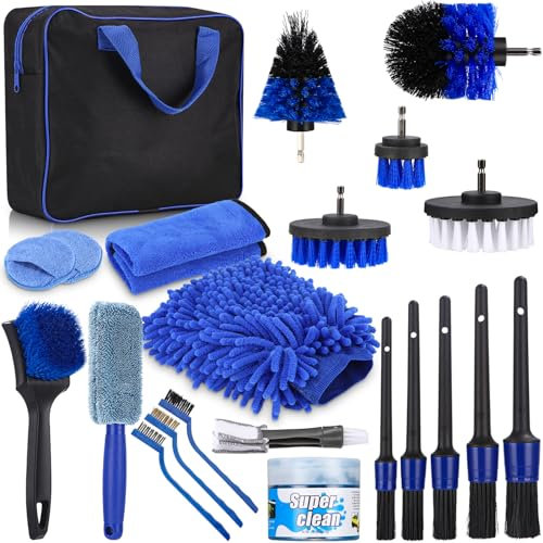 Kit Limpieza Coche, Práctica Bolsa de Transporte Incluida,30 Piezas Cepillo Limpieza Coche,Kits de Limpieza para la Limpieza del automóvil,Kit Detailing Coche, Incluye Cabezal, paño de Limpieza, etc.