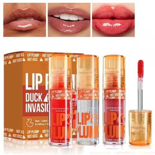 3PCS Duck Lip Plumping Lip Gloss,Plumping Lip Oil,Plump Lip Gloss,Lip Oil Tinted Lip Gloss Set,Lip Plumper,Lip Glow Oil,Lip Plumper Gloss,Lip Oil Set,Lip Gloss Plumper,Lip Stain,Clear Lip Gloss
