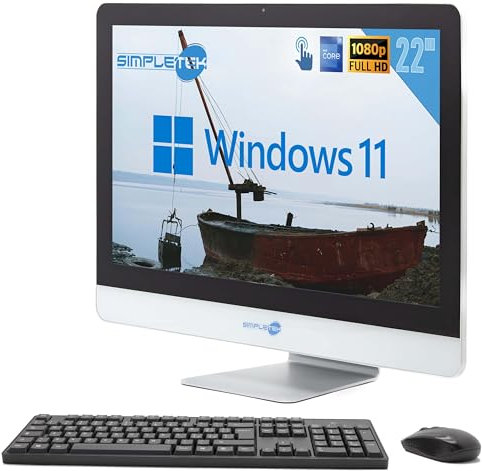 SIMPLETEK Écran tactile tout-en-un | 22 Full HD Core i7 2600S 2,8 GHz Windows 11 Pro | 8 Go RAM SSD 240 Go | Webcam écran tactile haut-parleur interne + souris et clavier sans fil | Ordinateur