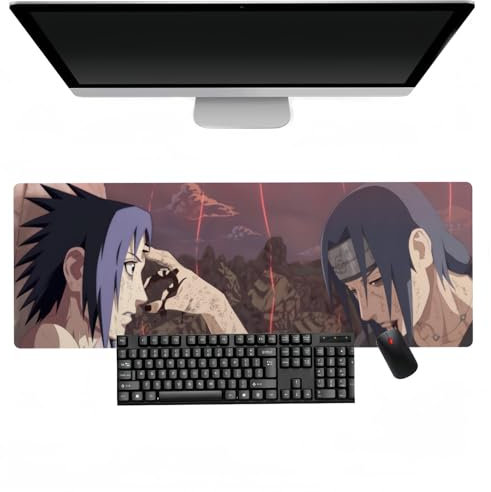 HUYHSD Uchiha Sasuke Uchiha Itachi Anime XXL Multifunktions-Gaming-Mauspad, Tastatur-Mauspad, rutschfeste Gummiunterseite, Gaming-Mauspad für Computer (800 x 300 mm)