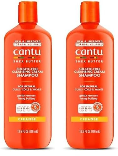 Cantu – Feuchtigkeitsspendendes Shampoo mit Sheabutter – Sulfatfreies Shampoo für Locken und strukturiertes Haar – 2er Pack (1 x 400ml), Verpackung kann abweichen