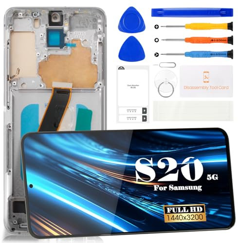 SRJTEK Incell Écran Tactile de Rechange pour Samsung Galaxy S20 5G avec Cadre (Gris foncé, sans Empreintes digitales)