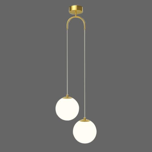 Wylolik Goldene minimalistische Pendelleuchte weißer Glaskugel-Kronleuchter höhenverstellbare Hängelampe dekorative Hängelampe Innenbeleuchtung mit doppelter Befestigung für Wohnzimmer Bibliothek