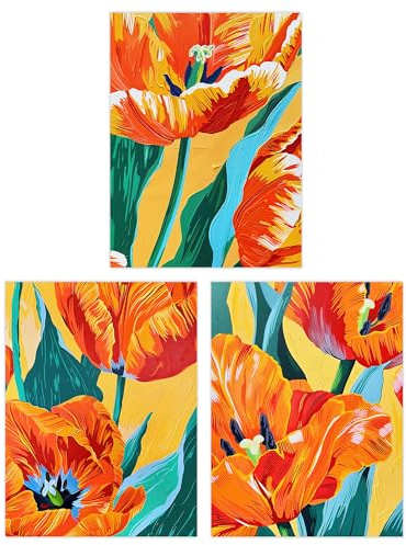 Wee Blue Coo Set of 3 Prints Tulips & Amsterdam Flower Orange Bright Living Room Poster Wall Art A4