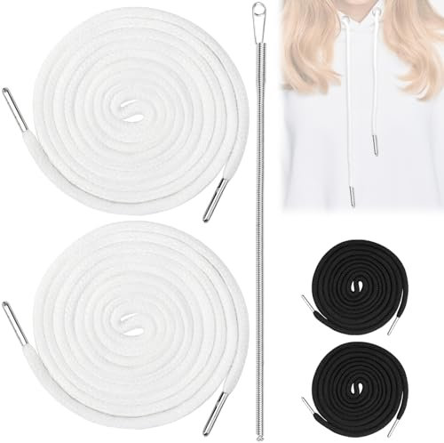 160 cm - Cordon pour pantalon de jogging - Cordon pour sweat à capuche - Avec aiguille traversante et extrémités en métal - Cordon de serrage (2 + 1 pièce) (blanc, 160 cm)