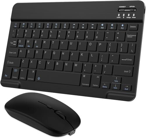 IWVDHSD Wireless Keyboard and Mouse Set - Ultra Slim Bluetooth Keyboard and Mouse Set Portable Rechargeable for iPad, IOS, Mac, Windows and Android 3.0 Smartphone and above OS(10 inch Black)