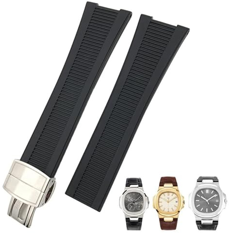 XNWKF Gummi-Silikon-Uhrenarmband für Patek Philippe PP 5711 5712G Nautilus Armband 25 mm Schwarz Blau Braun Armband Sportarmband Herren(Black silver)