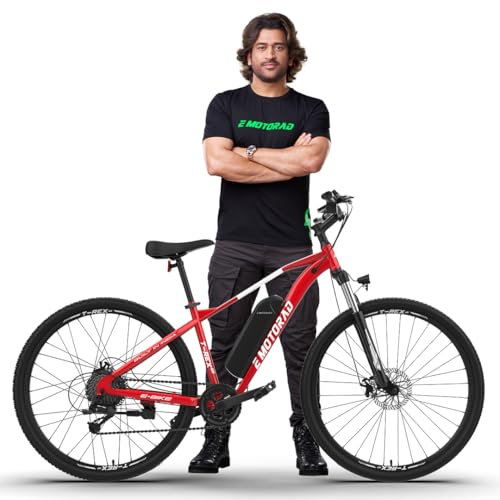 EMotorad T-Rex Air | Vélo Électrique Tout-Terrain pour Adultes | Pneus 29x2.4 | Moteur 36V 250W | Batterie Amovible 13Ah | Suspension Avant 100mm | Freins à Disque Mécaniques (Rouge)