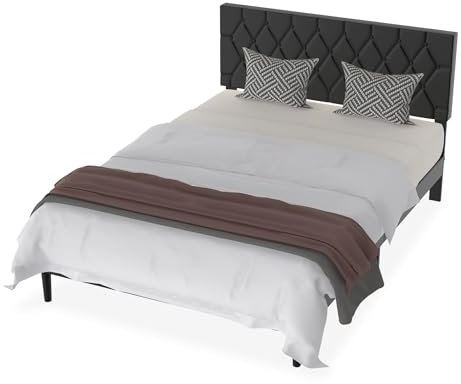 FIVMEN Bettgestell 140x200 cm Bettrahmen Metallbett mit Leder Kopfteil und Lattenrost Jugendbett Gästebett Einzelbett für Schlafzimmer Gästezimmer, Schwarz