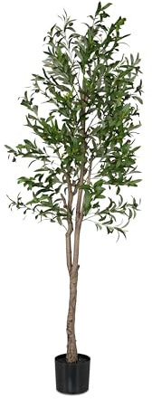 Relaxdays Albero di Ulivo Finto, Pianta Artificiale Olivo H: 180 cm, Plastica e Pietra, Piantina Interni, Verde Marrone