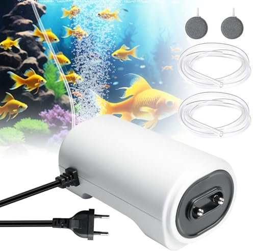 Pompa ad aria per acquario, 8 W, regolabile, con 2 prese d'aria, silenziosa, regolabile, a doppio foro per acquario, pompa ad aria per acquari, 50-500 l