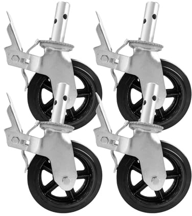 KUUJEE 4er Set Gerüstrollen 200 mm (8 Zoll) mit Doppelstopp – Schwerlast-Lenkrollen für Baugerüste, Belastbarkeit bis 2000 kg (4400 lbs), 360° Drehbar