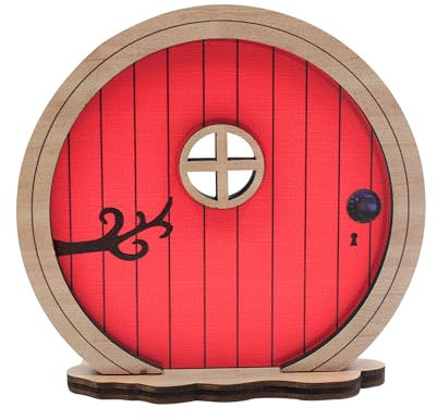 Simaixing Puerta de hadas para jardín, puerta de elfo en miniatura para pared, accesorios de jardín de hadas al aire libre para árboles y tronco de árbol, decoración de patios de mini arco (rojo)