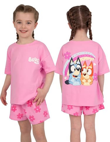 Bluey Girls Tshirt and Shorts Set, Bingo Outfit Set, Summer Clothes for Girls, Pink 5-6 Years