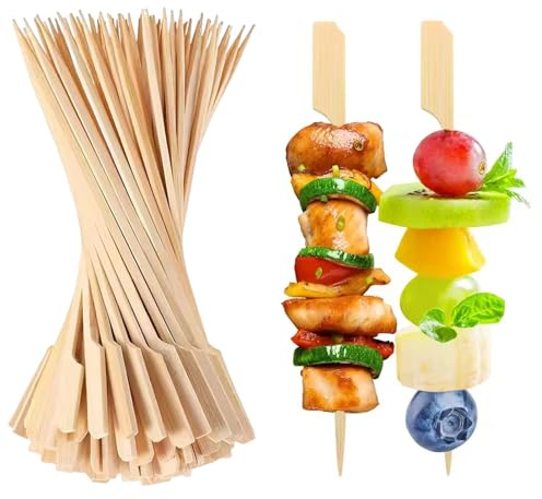 100 Pcs Bamboo Skewers for Appetizers,9cm WoodenToothpicks,Natural Wooden Paddle Skewer Mini Food Sticks,Barbeque Skewers Used for Fruits,Cocktails,Barbecue,Tempura
