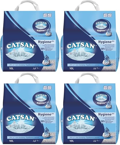 CATSAN Hygiene Plus - Litière Minérale pour Chat, Sac de 10L (Lot de 4)