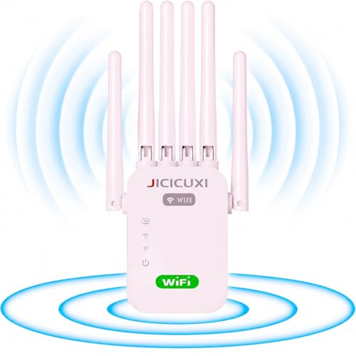 WLAN Verstärker, WLAN Repeater mit 6 Antennen, WiFi Repeater für 5.000 m² Abdeckung & 50 Geräte, LAN-Anschluss, Access Point Modus, W LAN Verstärker für Steckdose, für Zuhause und Büro,Rosa