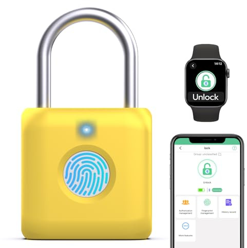 Anweller Fingerprint Padlock,Locker Padlocks with Fingerprint,Smart Padlock with APP Unlock,USB Rechargeable Gym Lock Suitable for Gym Locker,Locker, School,Storage, Luggage(Yellow)