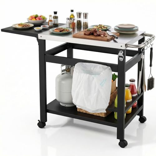 LIFERUN Carrello Barbecue per Esterni con Tavolo Laterale Pieghevole