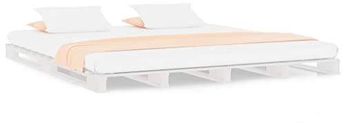 HETFTJN Letto a pallet bianco, 140 x 190 cm, in legno di pino massiccio, design moderno, struttura in legno, per camera dei ragazzi, camera degli ospiti e camera da letto