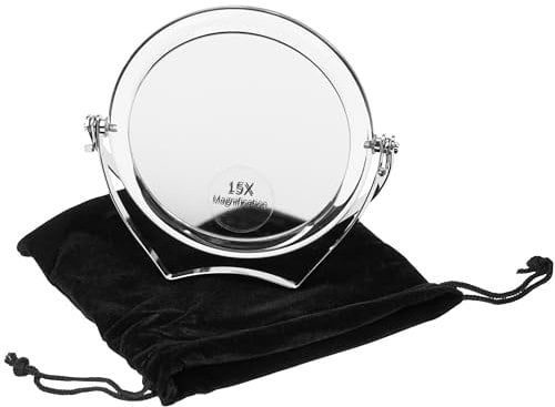 Fantasia Beauty Reisespiegel mit 15-facher Vergrößerung – Ideal als Schminkspiegel für unterwegs – Vergrößerungsspiegel mit Acrylrahmen & Stoffbeutel – Perfekt für Make-up & Rasur