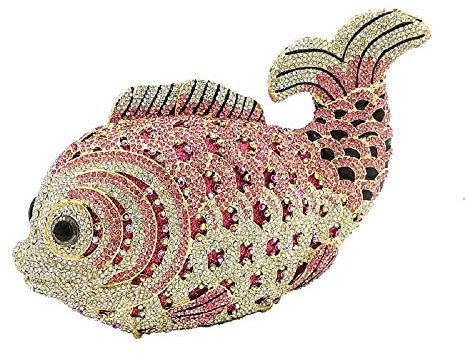 Boutique De FGG Pesce Cristallo Pochette e Clutch Borse da Sera Formali Donna Party Borsetta Strass Borse di Matrimonio,Mini,Rosa
